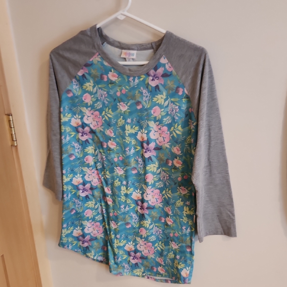 LuLaRoe Floral Long Sleeve Tee - Blue and Gray